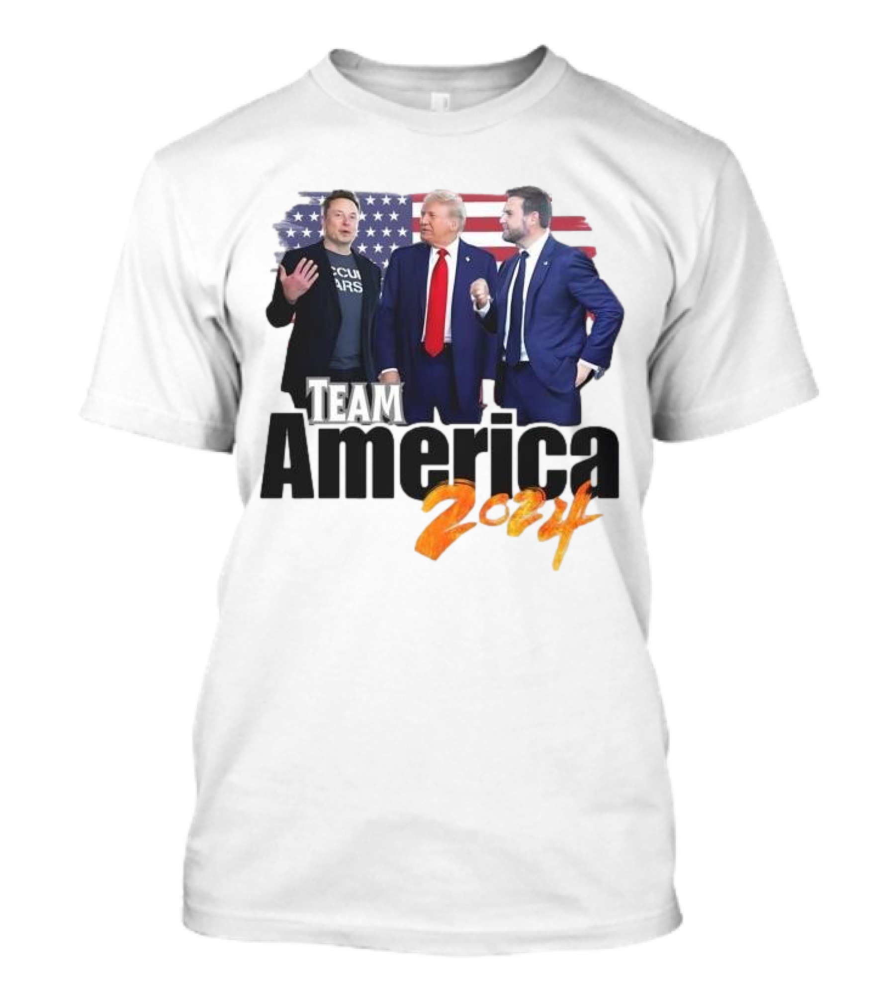 Team America 2024 Musk Trump Vance American Flag Background T-Shirt
