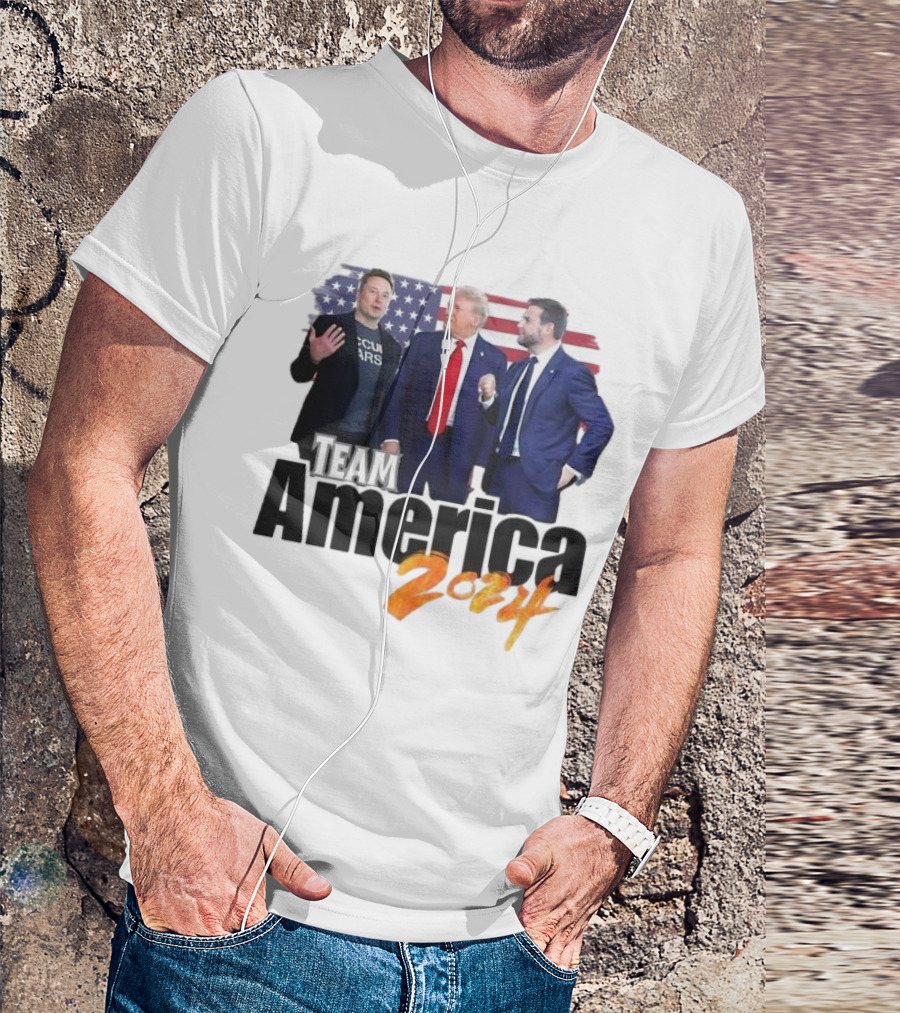 Team America 2024 Musk Trump Vance American Flag Background T-Shirt
