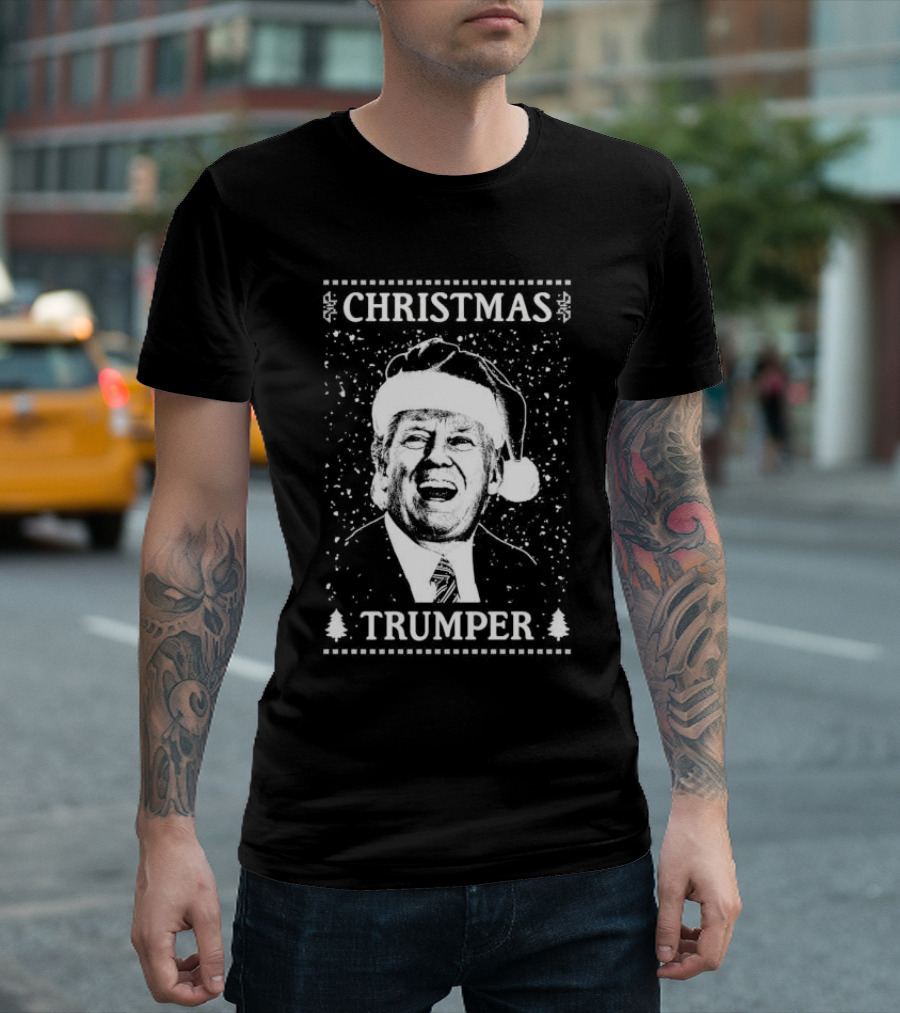 Christmas Trumper Donald Trump Christmas Santa Hat Snowflakes T-Shirt