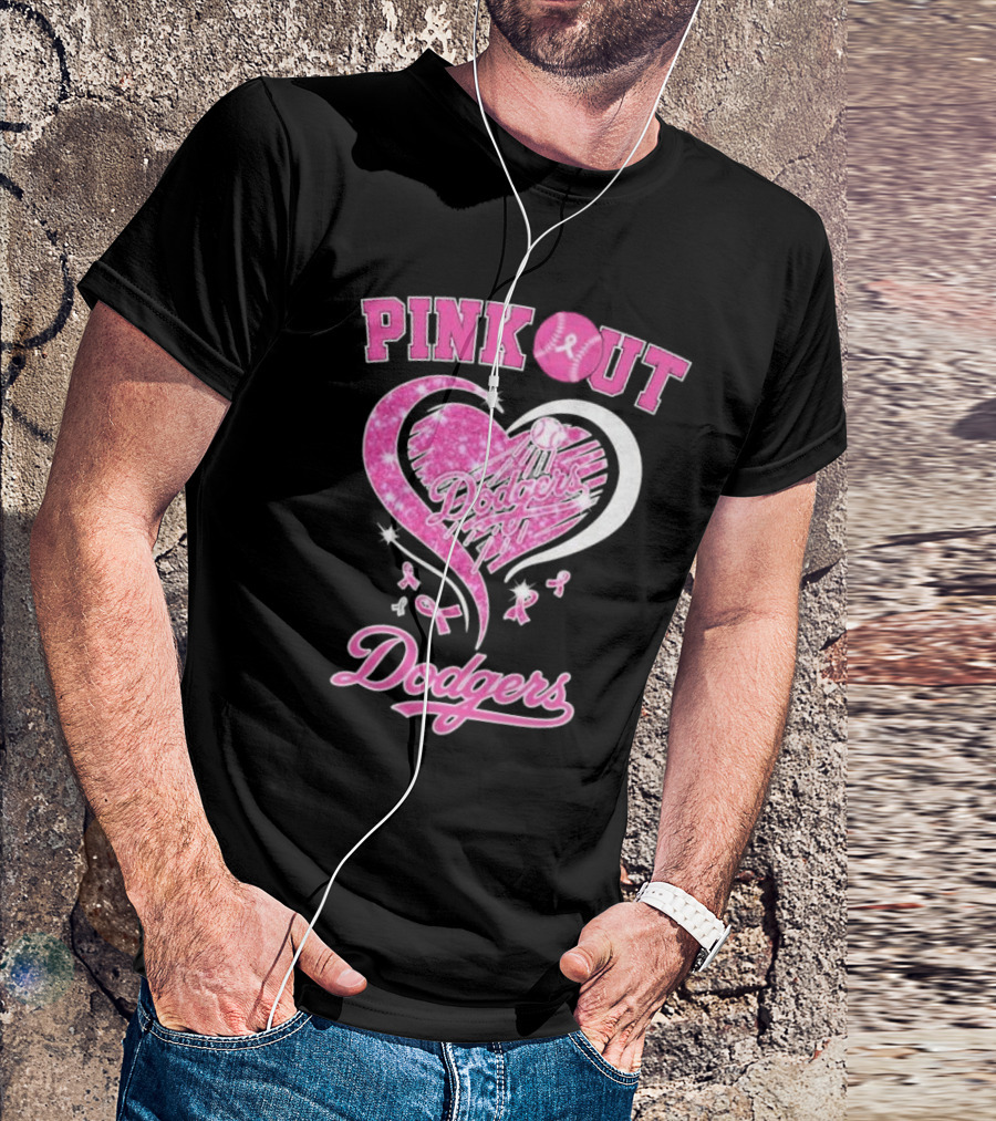 Pink Out Dodgers Heart Breast Cancer Los Angeles T-Shirt