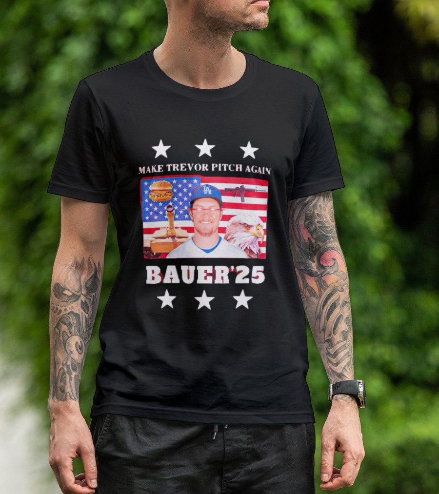 Make Trevor Pitch Again Bauer '25 American Patriot Iconography T-Shirt