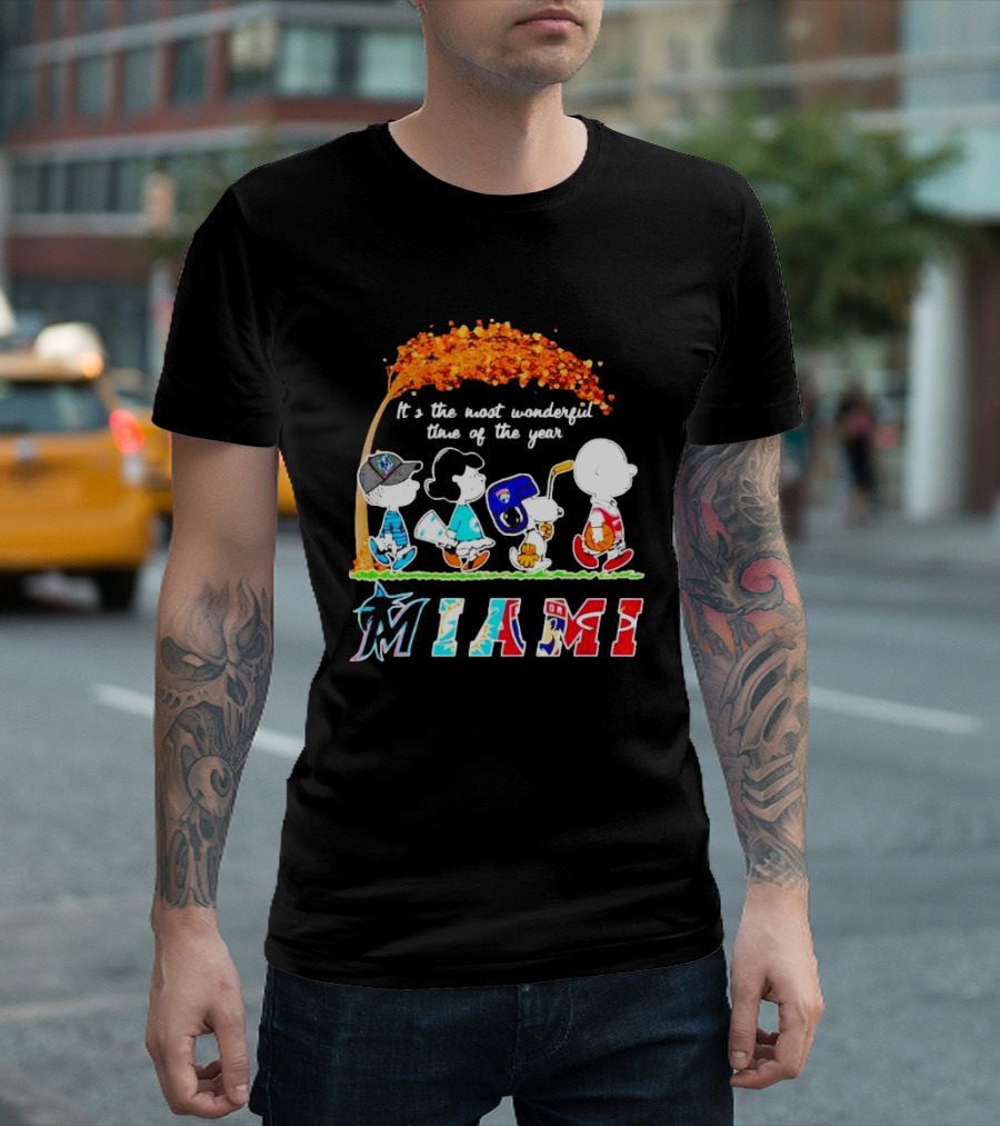 Miami Sports Peanuts Characters Walking Fall It's the Most Wonderful Time of the Year T-Shirt