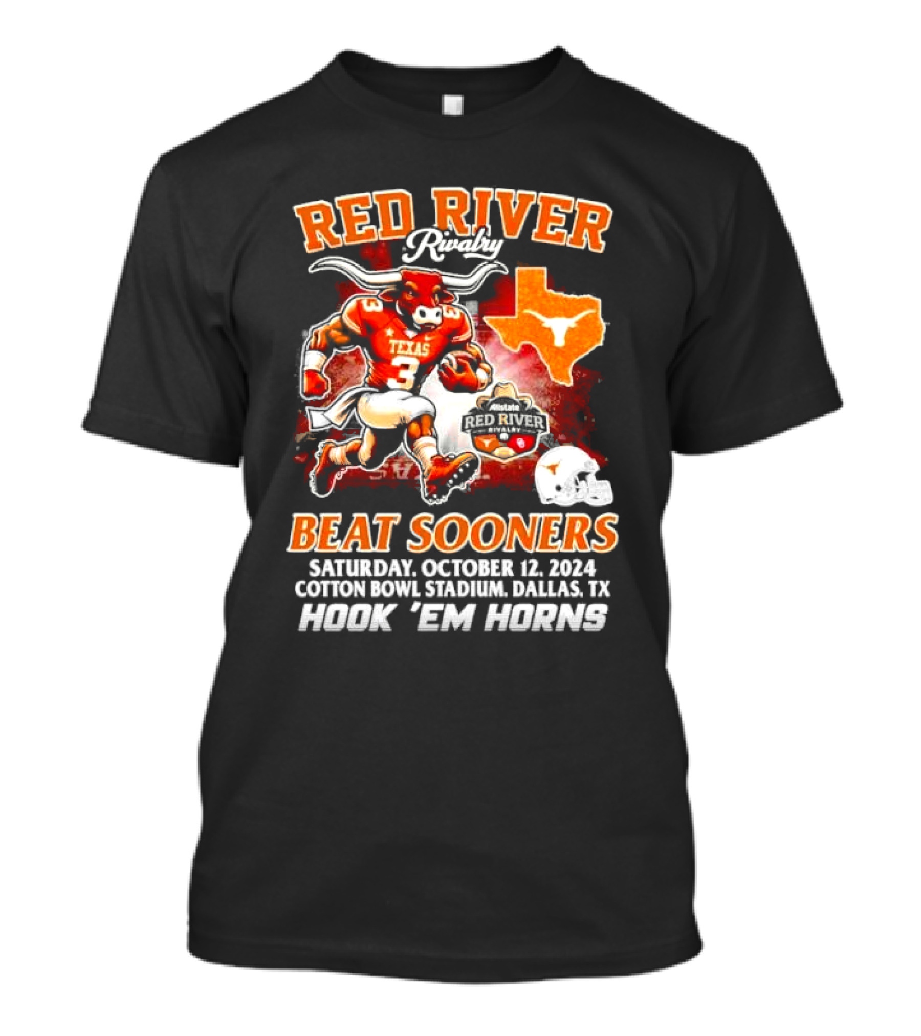 Red River Rivalry Texas Longhorns Beat Sooners Saturday October 12 2024 Hook 'Em Horns Cotton Bowl Stadium Dallas TX T-Shirt