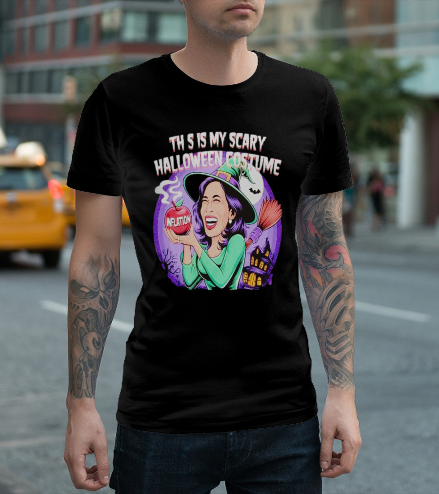 Witch Kamala This Is My Scary Halloween Costume Inflation Apple Broomstick Haunted House Moon T-Shirt