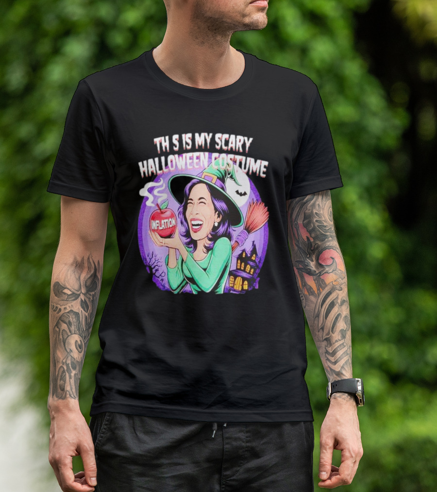 Witch Kamala This Is My Scary Halloween Costume Inflation Apple Broomstick Haunted House Moon T-Shirt