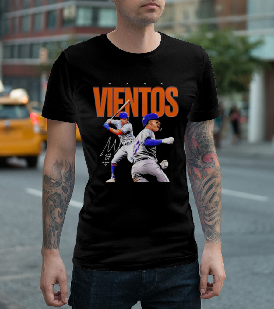 Mark Vientos New York Mets MLB 27 Signature Baseball Action T-Shirt
