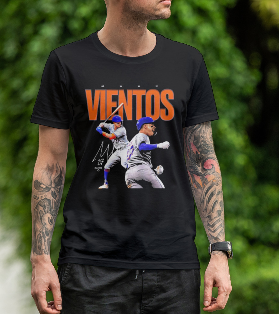 Mark Vientos New York Mets MLB 27 Signature Baseball Action T-Shirt