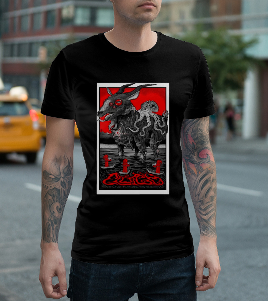 Clutch October 8 2024 Los Angeles Ca The Wiltern Show Goat Tentacles Red Eyes Horns Cloaked Figures T-Shirt