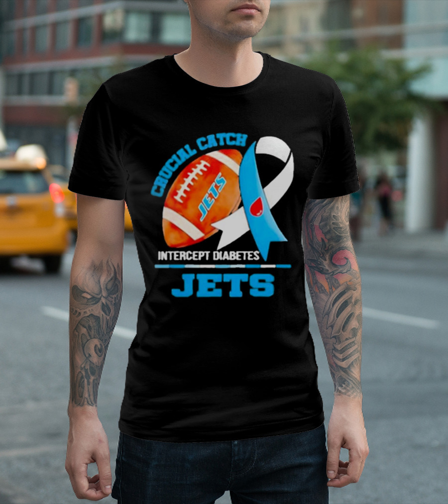 Jets Crucial Catch Football Intercept Diabetes Awareness T-Shirt