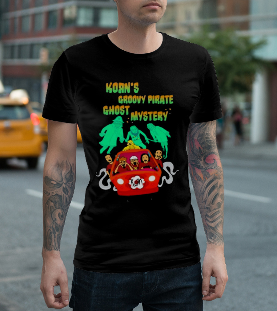 Korn Groovy Pirate Ghost Mystery Band In Red Van With Creepy Specters T-Shirt
