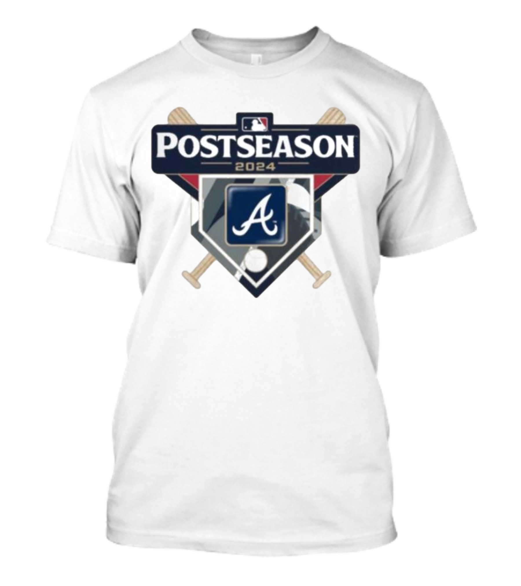 Atlanta Braves 2024 MLB Postseason Logo Emblem With Baseball Bats And Home Plate T-Shirt