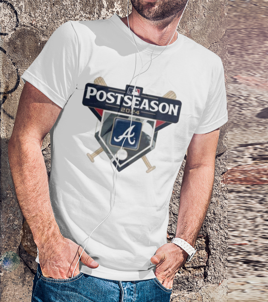 Atlanta Braves 2024 MLB Postseason Logo Emblem With Baseball Bats And Home Plate T-Shirt