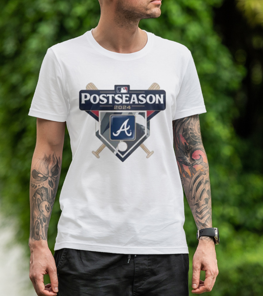 Atlanta Braves 2024 MLB Postseason Logo Emblem With Baseball Bats And Home Plate T-Shirt