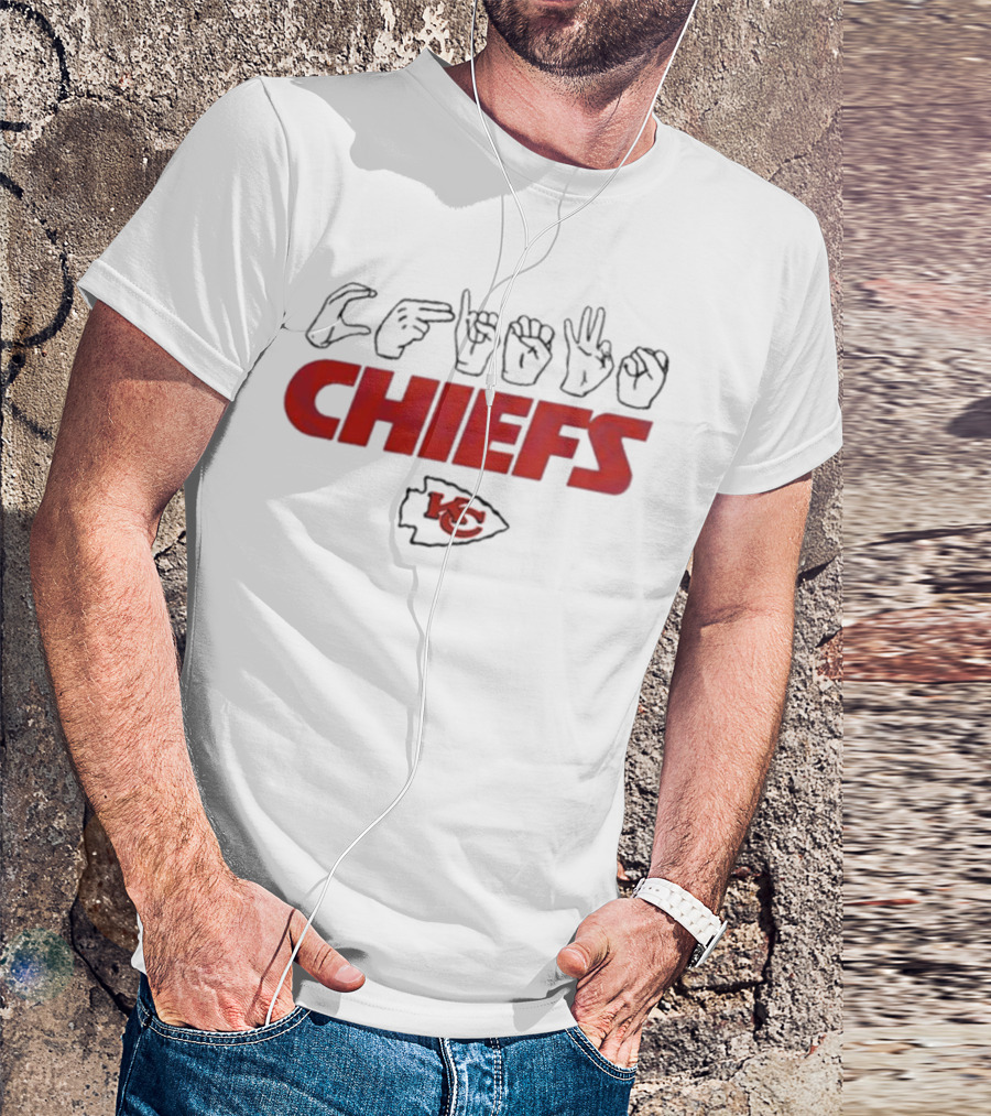 CHIEFS Kansas City Chiefs KC Logo Hand Sign Football T-Shirt