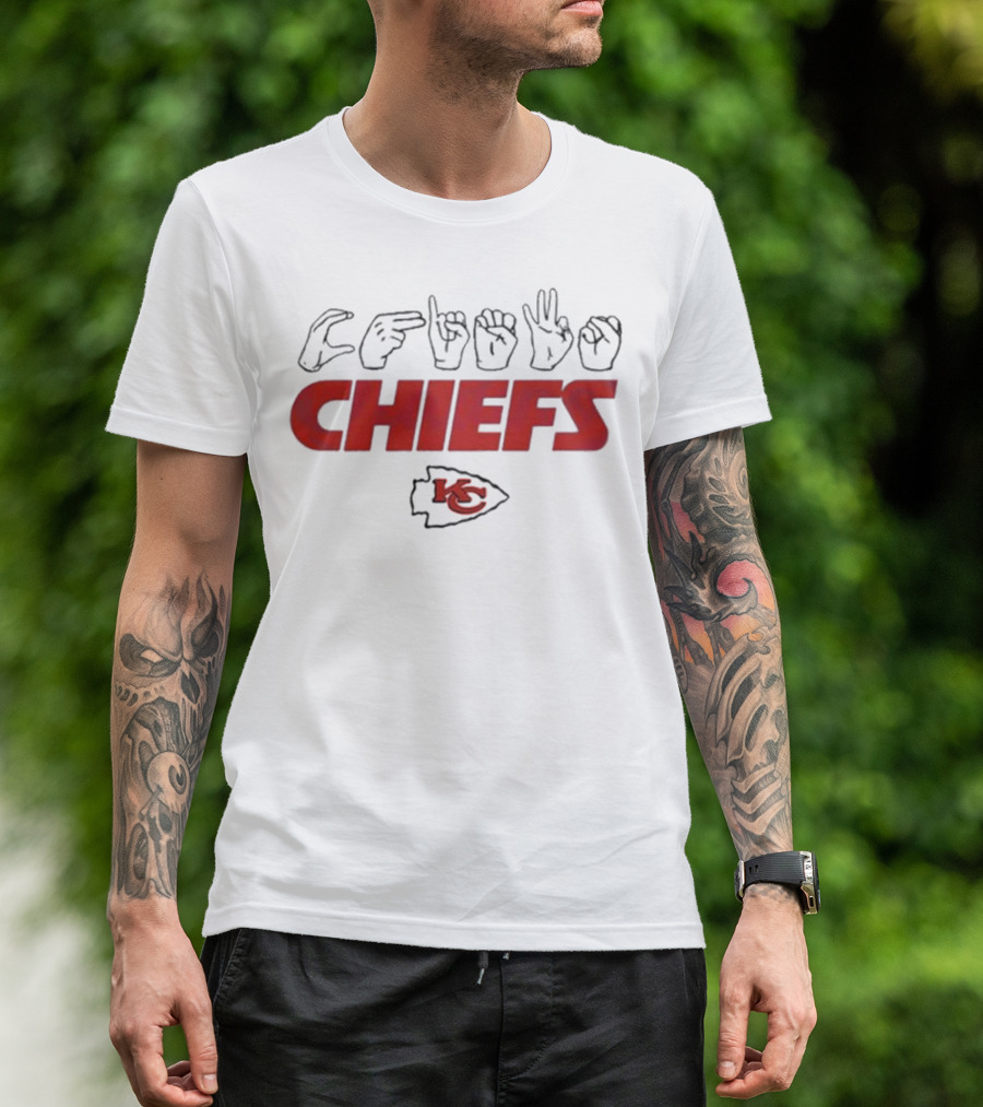 CHIEFS Kansas City Chiefs KC Logo Hand Sign Football T-Shirt