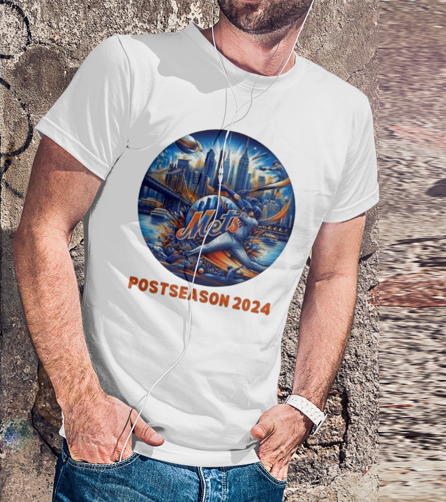 New York Mets Postseason 2024 Baseball Skyline Action T-Shirt