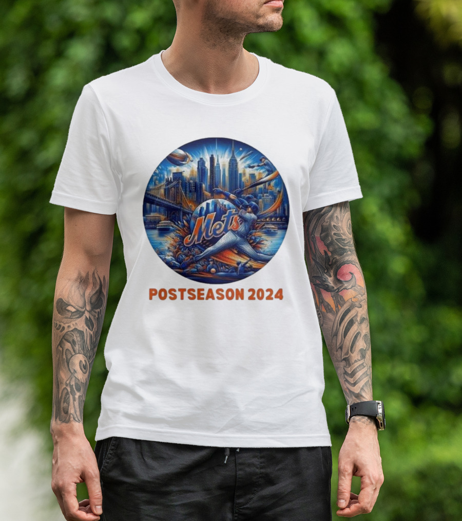 New York Mets Postseason 2024 Baseball Skyline Action T-Shirt