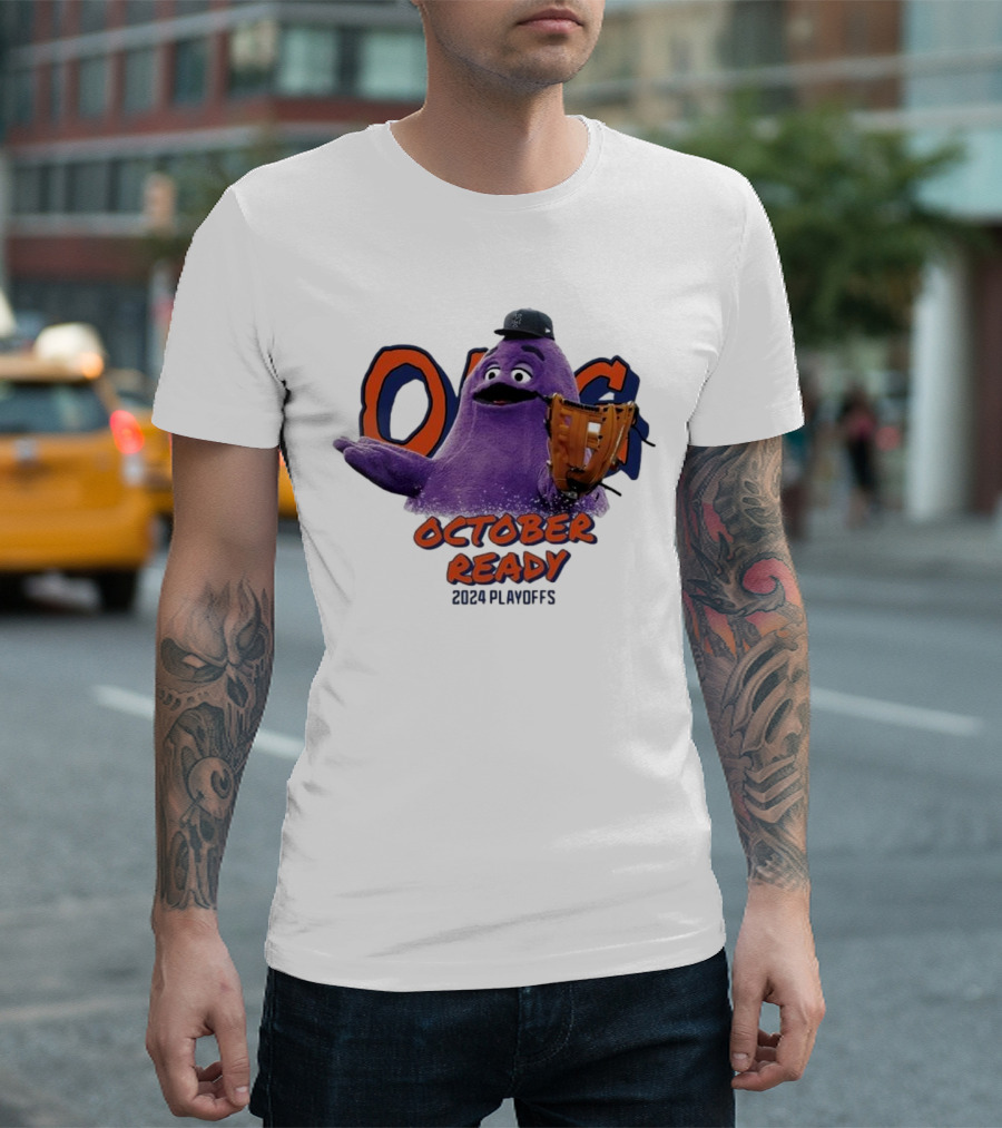 NY Mets Grimace October Ready 2024 Playoffs Baseball Character T-Shirt