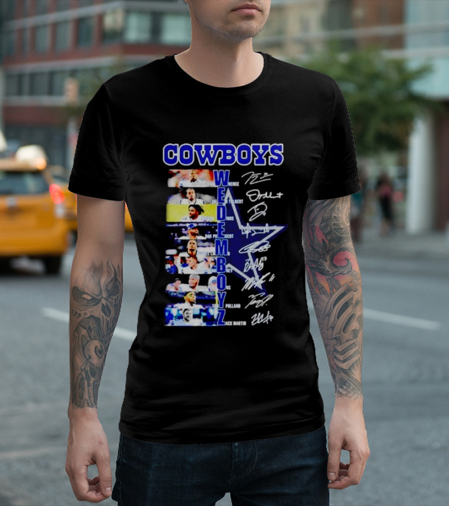 COWBOYS WE DEM BOYZ Dak Prescott DeMarcus Lawrence Trevon Diggs Brett Maher Tony Pollard CeeDee Lamb Zack Martin Dallas Players Signatures T-Shirt