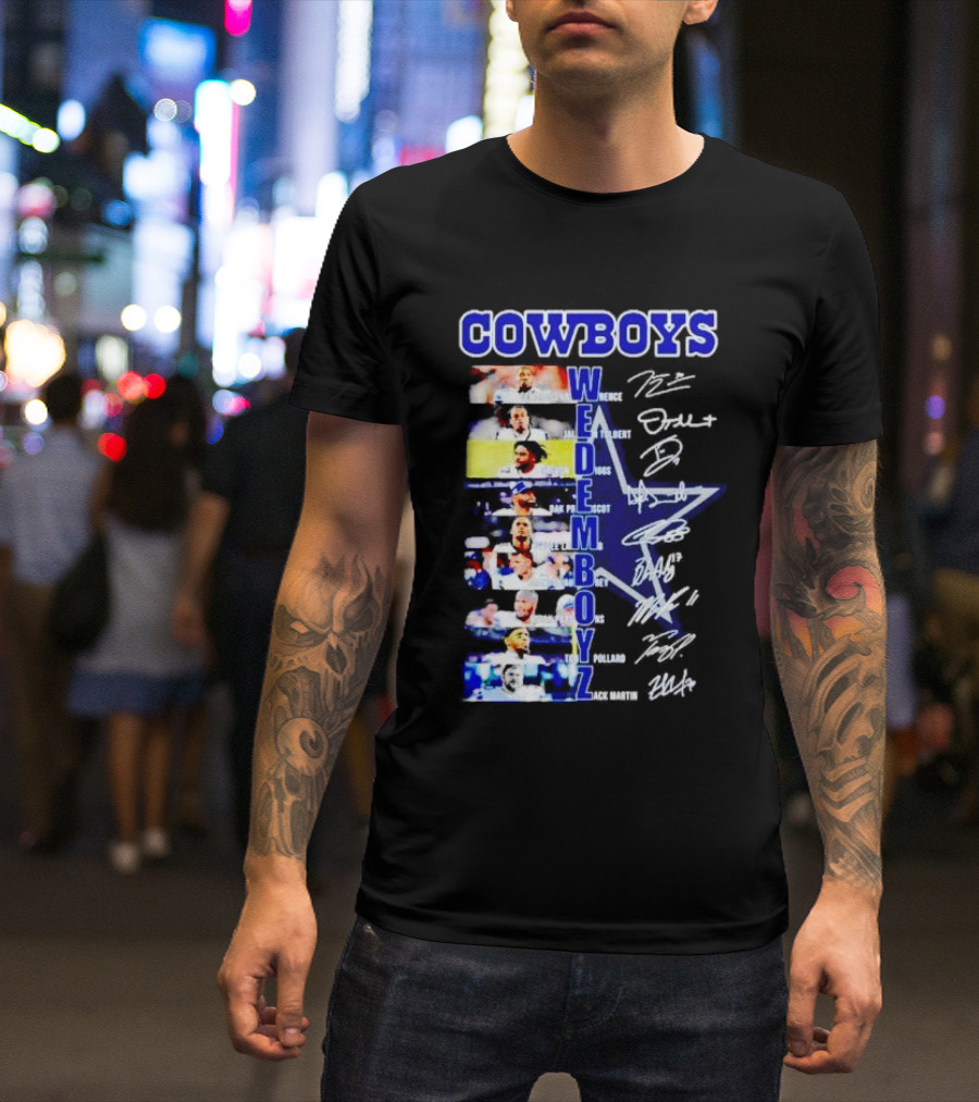 COWBOYS WE DEM BOYZ Dak Prescott DeMarcus Lawrence Trevon Diggs Brett Maher Tony Pollard CeeDee Lamb Zack Martin Dallas Players Signatures T-Shirt