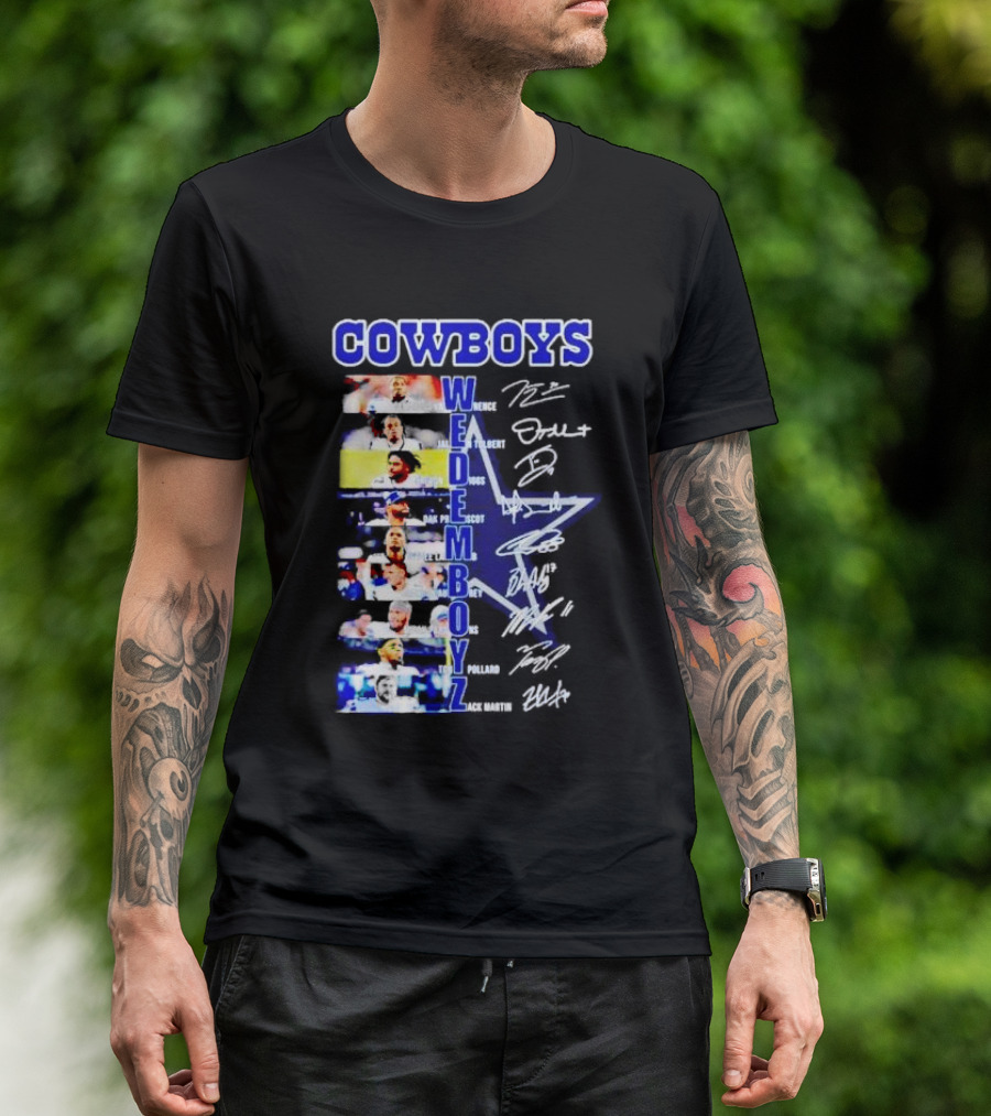 COWBOYS WE DEM BOYZ Dak Prescott DeMarcus Lawrence Trevon Diggs Brett Maher Tony Pollard CeeDee Lamb Zack Martin Dallas Players Signatures T-Shirt