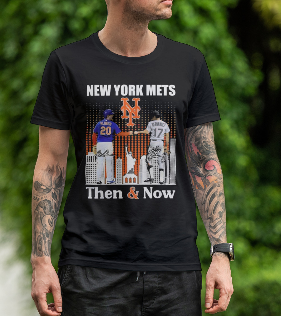 New York Mets Then And Now Pete Alonso Keith Hernandez Signatures T-Shirt