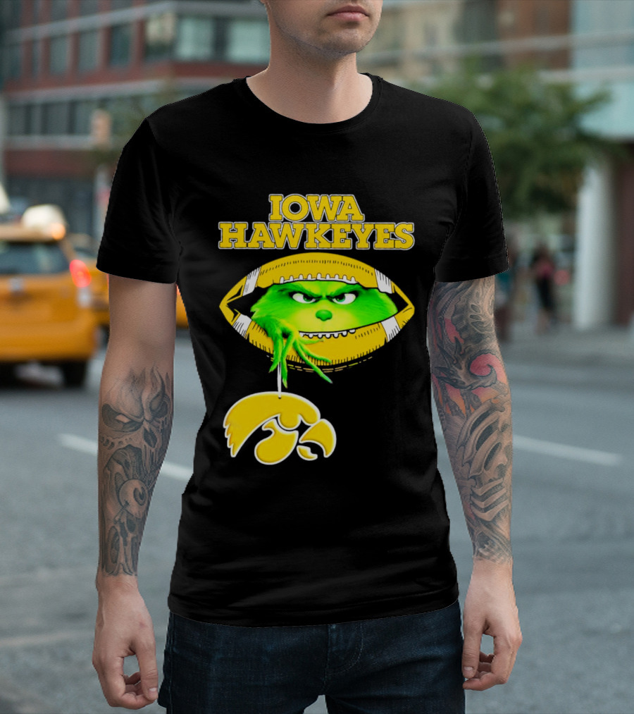 Iowa Hawkeyes Grinch Football Christmas T-Shirt