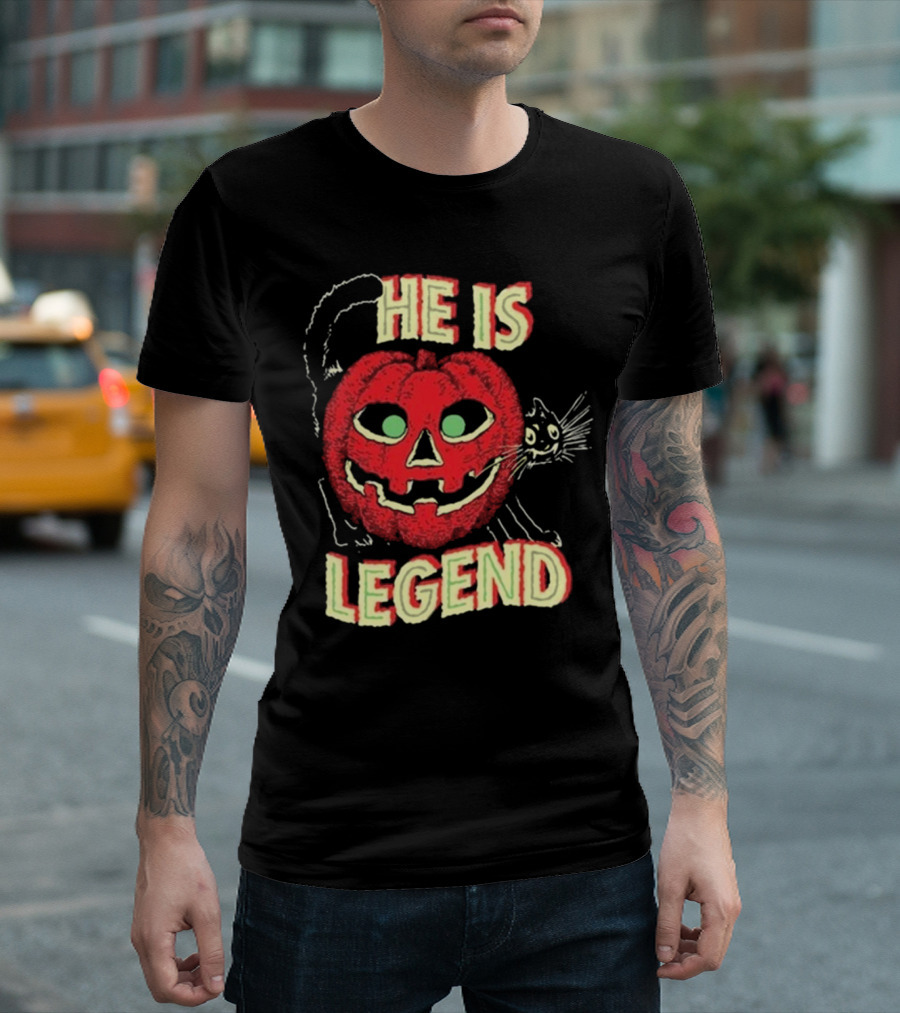He Is Legend Halloween 2024 Black Cat Pumpkin T-Shirt