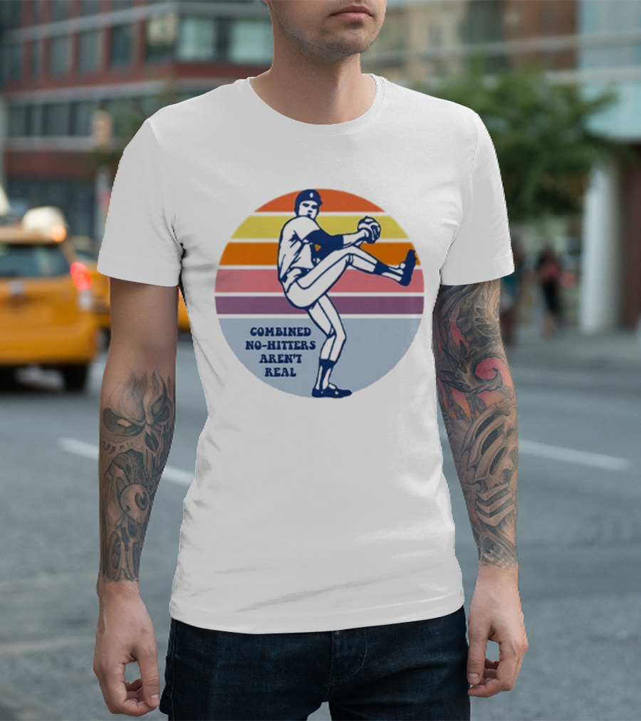 Combined No-Hitters Aren’t Real Vintage Baseball Pitcher Retro Stripes T-Shirt
