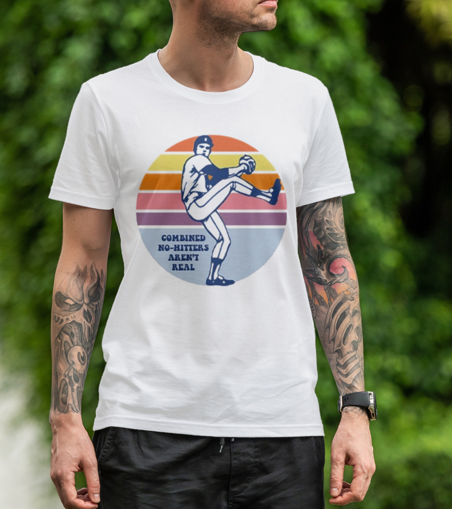 Combined No-Hitters Aren’t Real Vintage Baseball Pitcher Retro Stripes T-Shirt