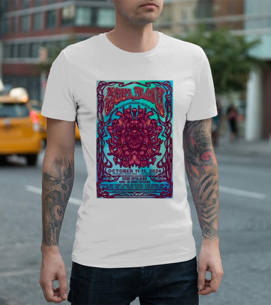 Soul Bloom Music and Wellness Festival at Charles R. Wood Park Lake George NY October 11-13 2024 Featuring Rising Appalachia and Yaima T-Shirt