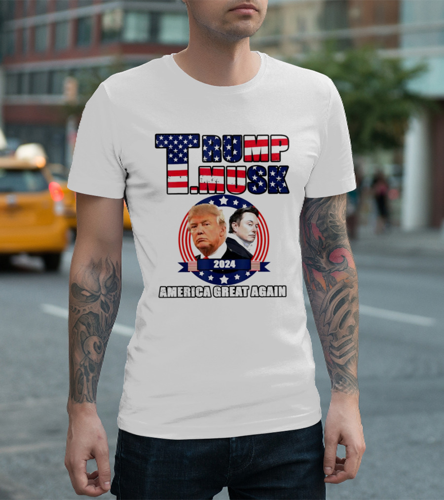 Trump Musk 2024 America Great Again US Flag T-Shirt