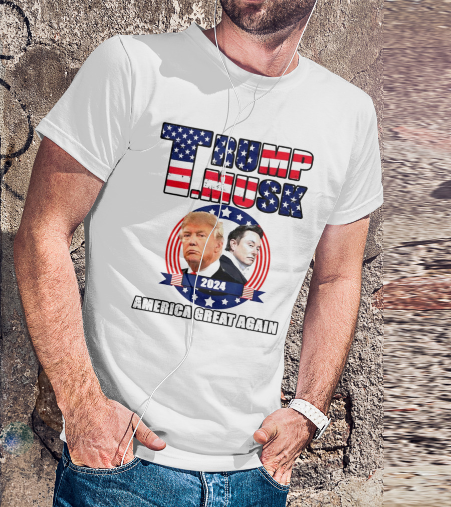 Trump Musk 2024 America Great Again US Flag T-Shirt