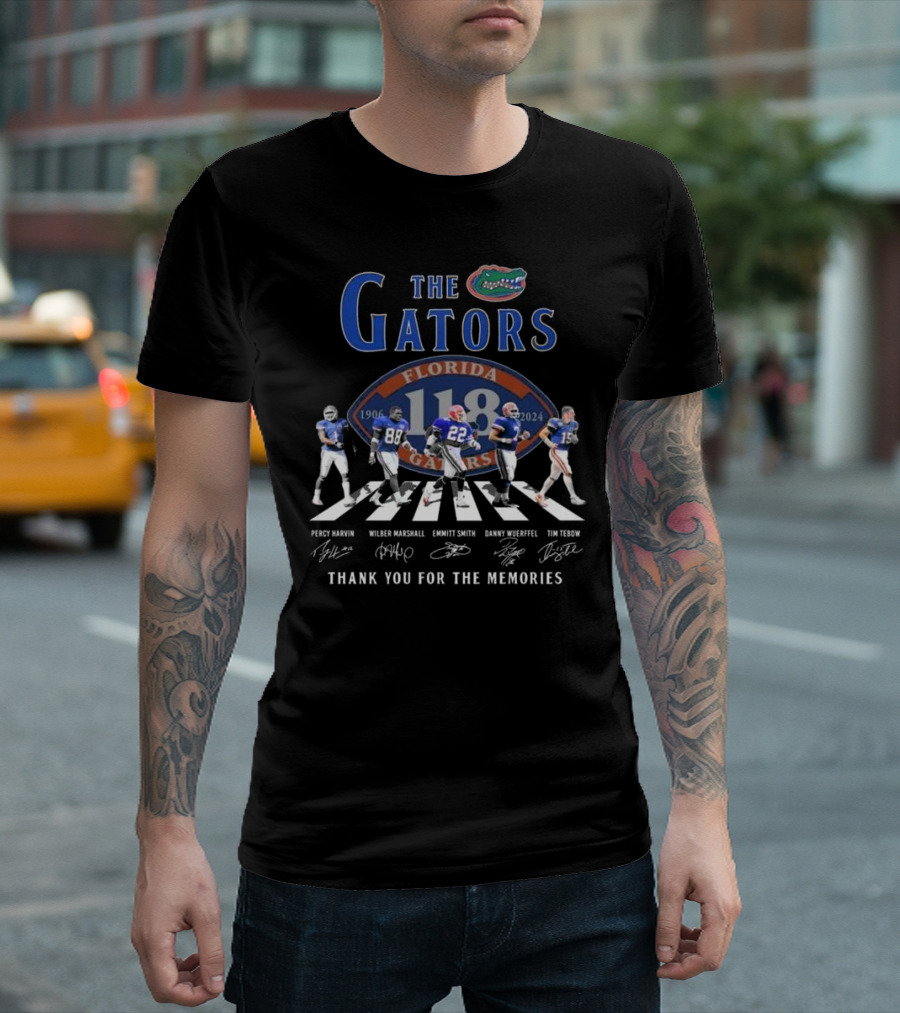 The Gators Florida 118 Years 1906-2024 Thank You for the Memories Percy Harvin Wilber Marshall Emmitt Smith Danny Wuerffel Tim Tebow T-Shirt