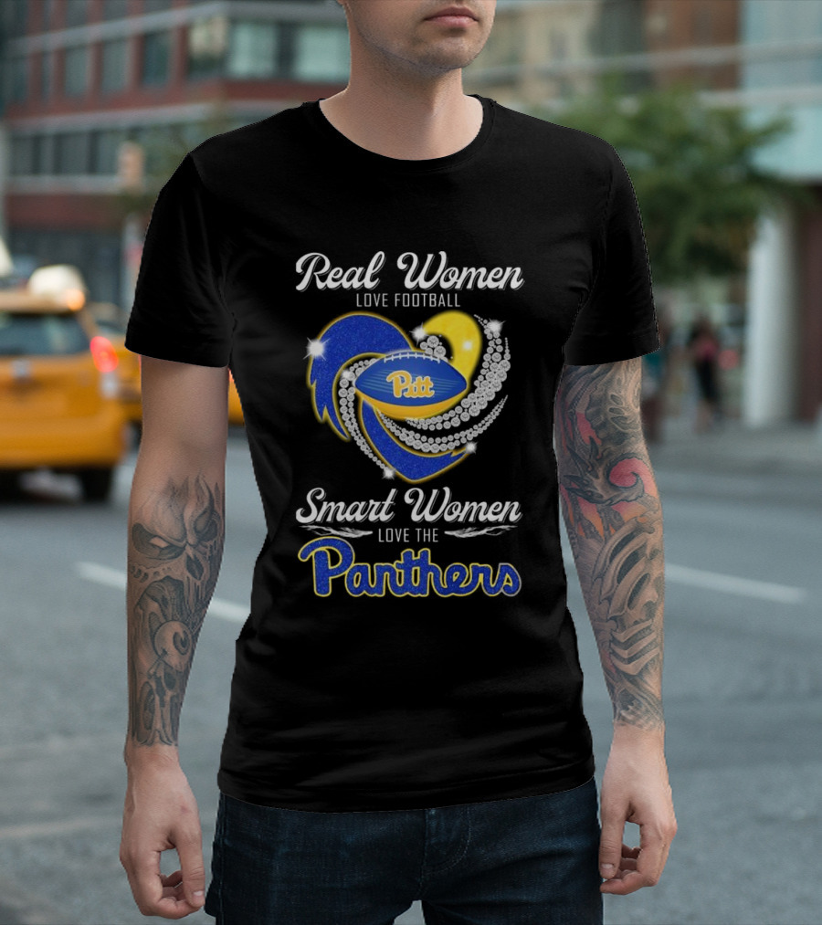Real Women Love Football Smart Women Love The Pitt Panthers Diamond Heart T-Shirt