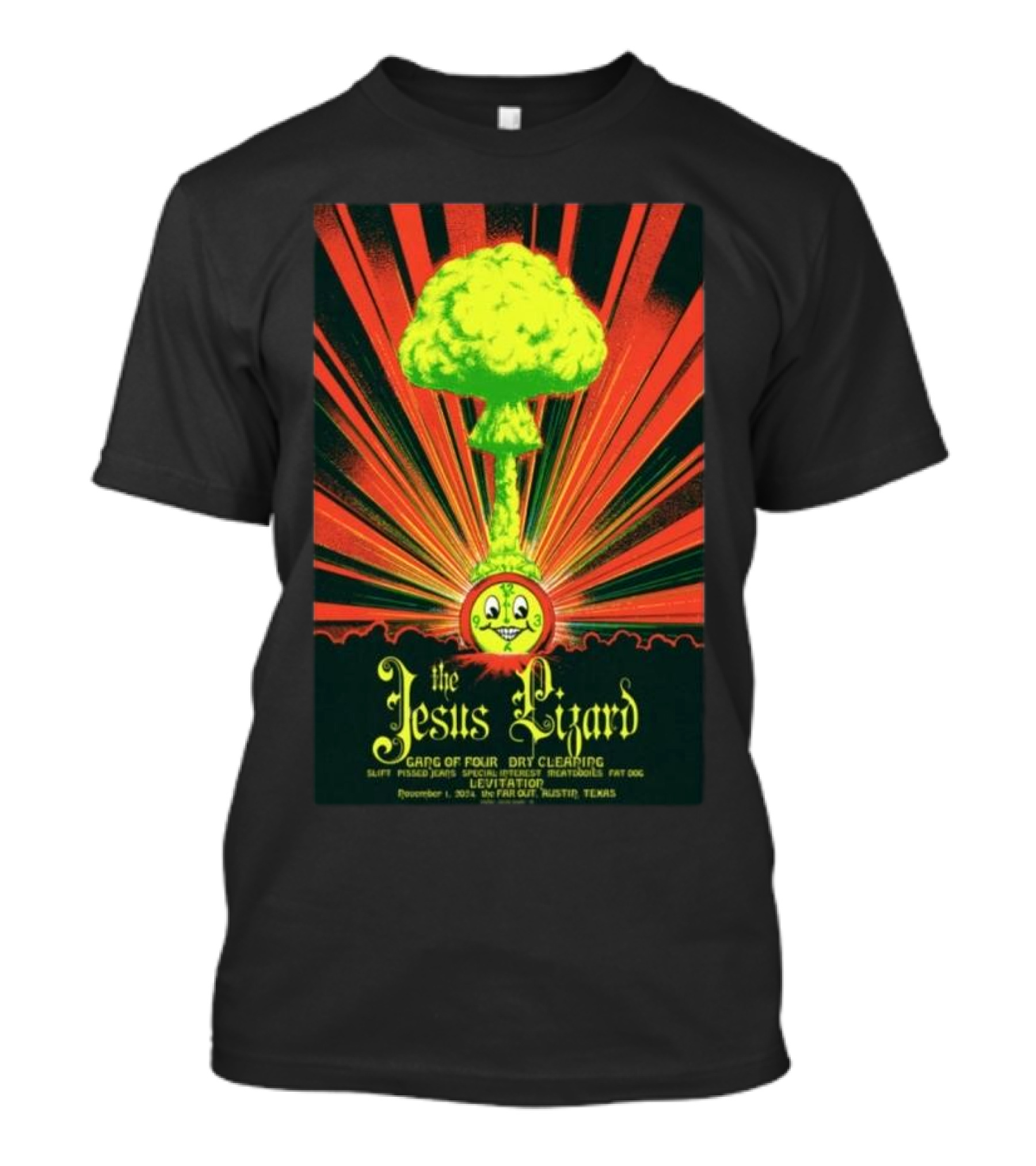 The Jesus Lizard Gang Of Four Dry Cleaning Levitation Nov 1 2024 Far Out Lounge Austin TX Explosion T-Shirt