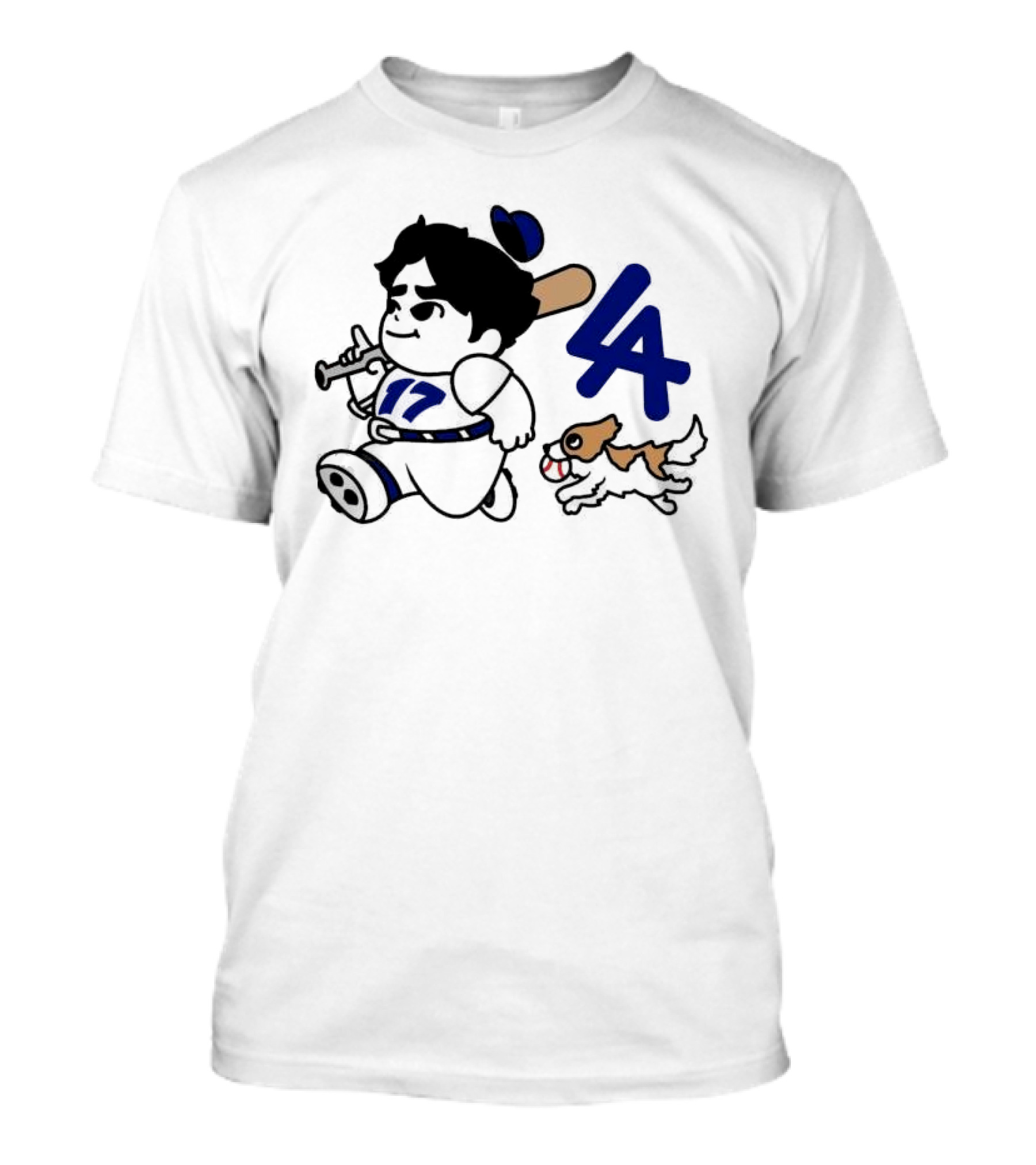 Chunkytani 10oz Fleece LA Baseball Dog And Player With Bat 17 T-Shirt