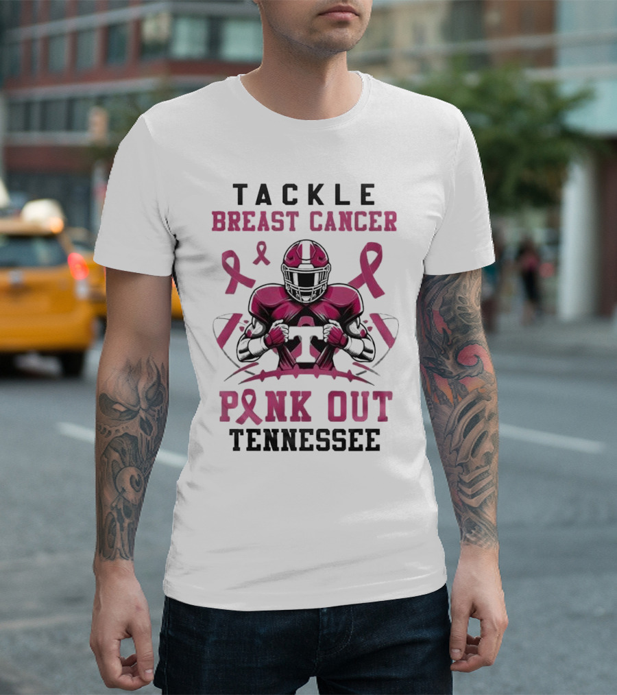 Tackle Breast Cancer Pink Out Tennessee Football T-Shirt