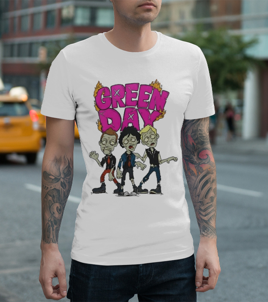Green Day Zombie Band Cartoon Characters T-Shirt