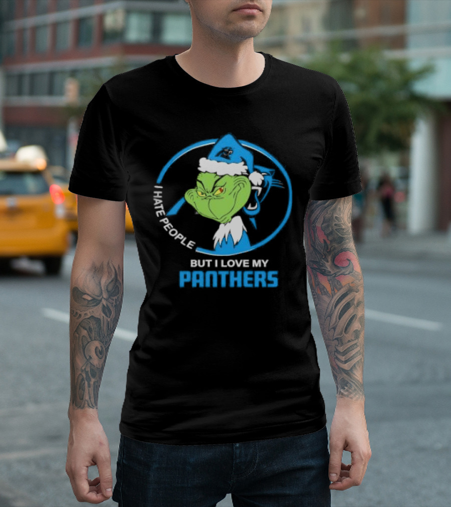 Carolina Panthers Christmas Grinch I Hate People But Love My Panthers T-Shirt