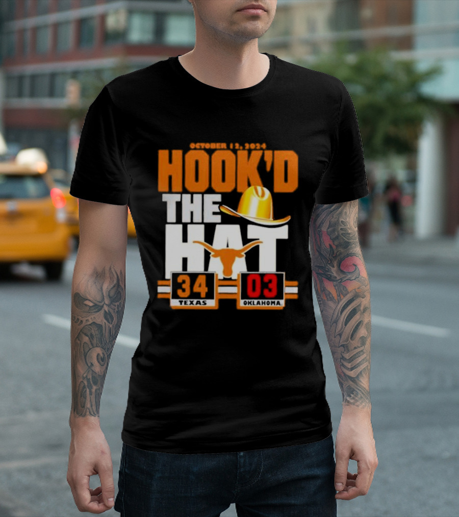 October 12, 2024 Hook’d the Hat 34 Texas Longhorns 3 Oklahoma Sooners T-Shirt