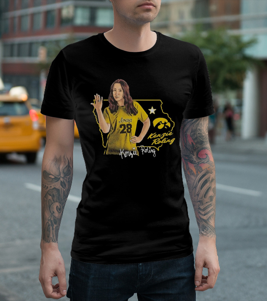 Iowa Kenzie Roling 28 Hawkeyes Cartoon Player T-Shirt