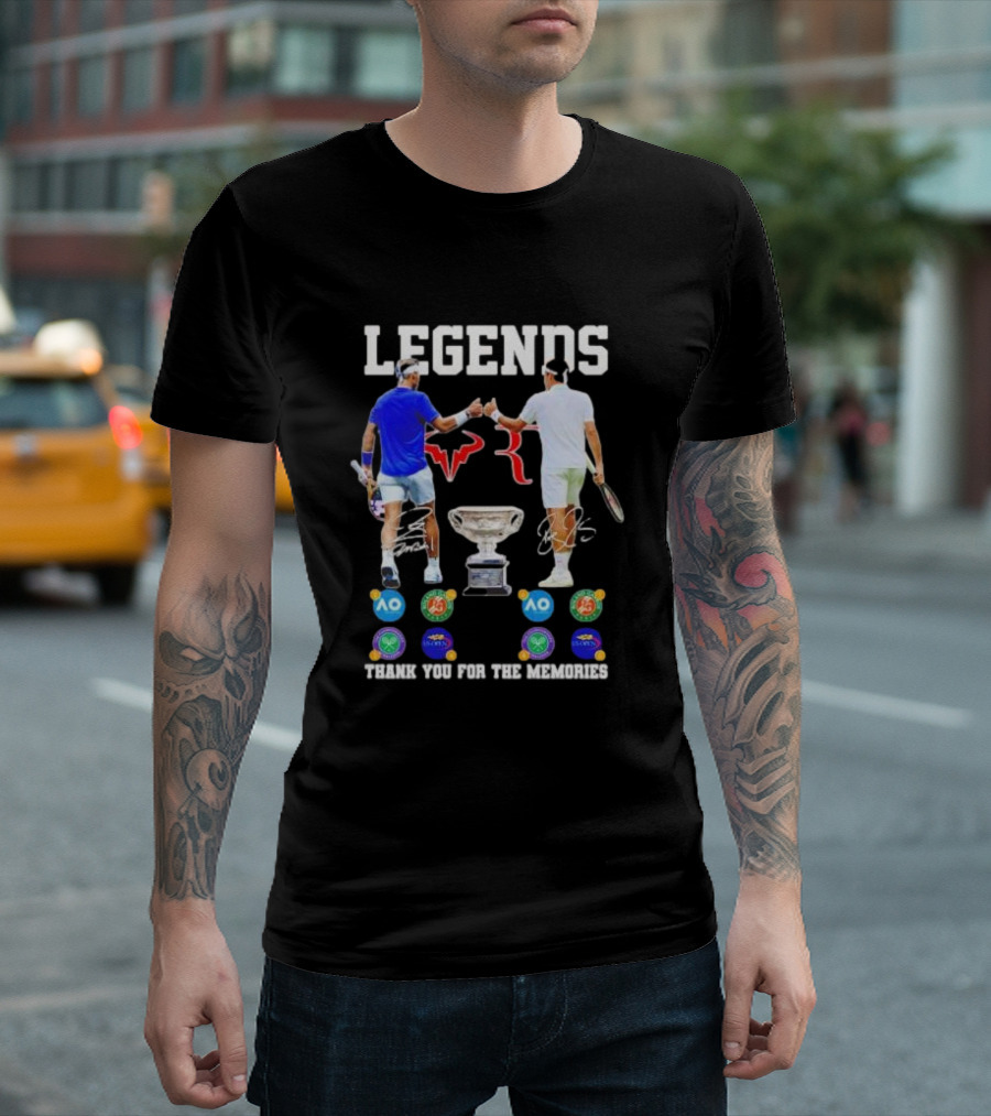 LEGENDS Roger Federer Rafael Nadal Thank You for the Memories Tennis Grand Slam Icons T-Shirt