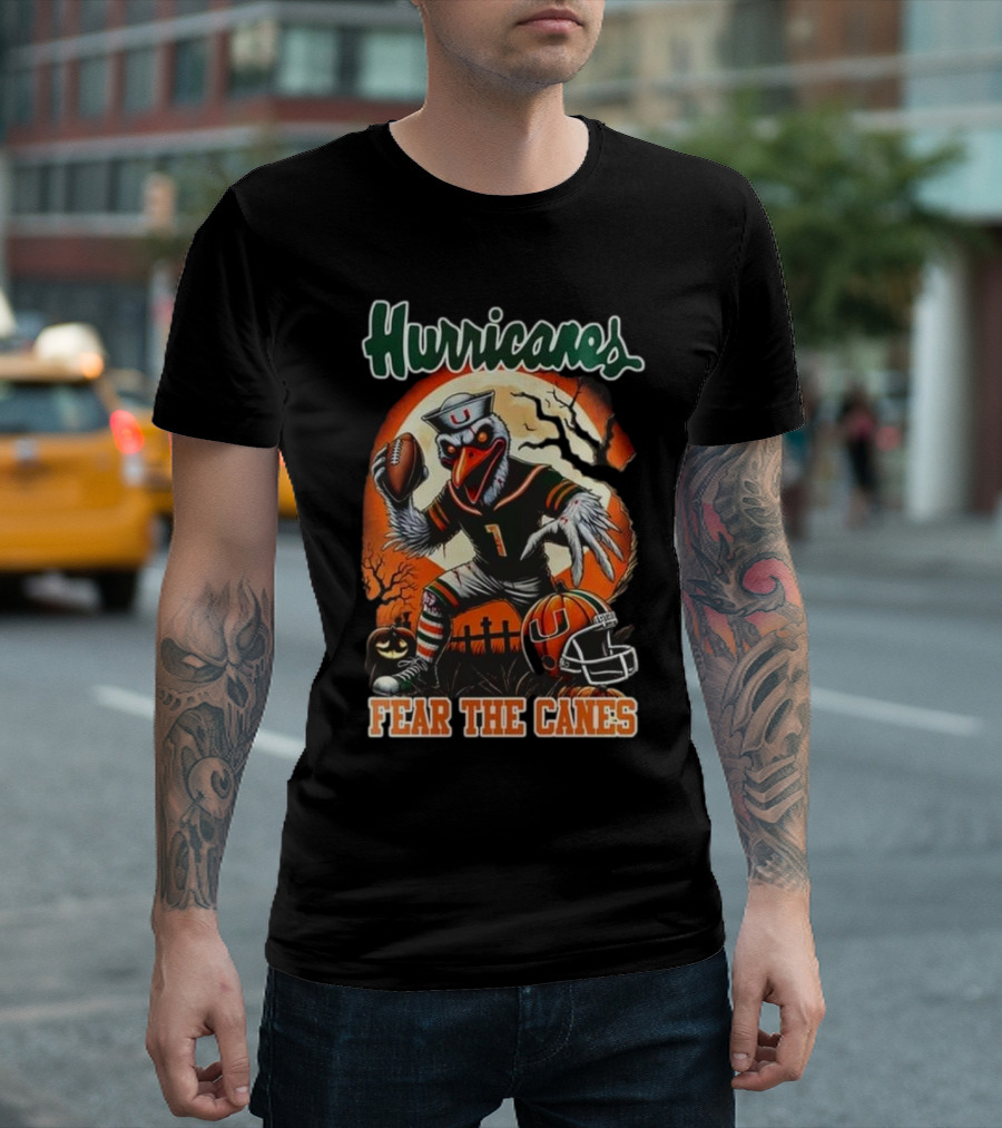 Hurricanes Fear the Canes Halloween Football Scene T-Shirt