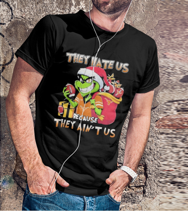 Texas Longhorns Grinch They Hate Us Because They Ain't Us Christmas Football Santa Hat Gift Bag T-Shirt