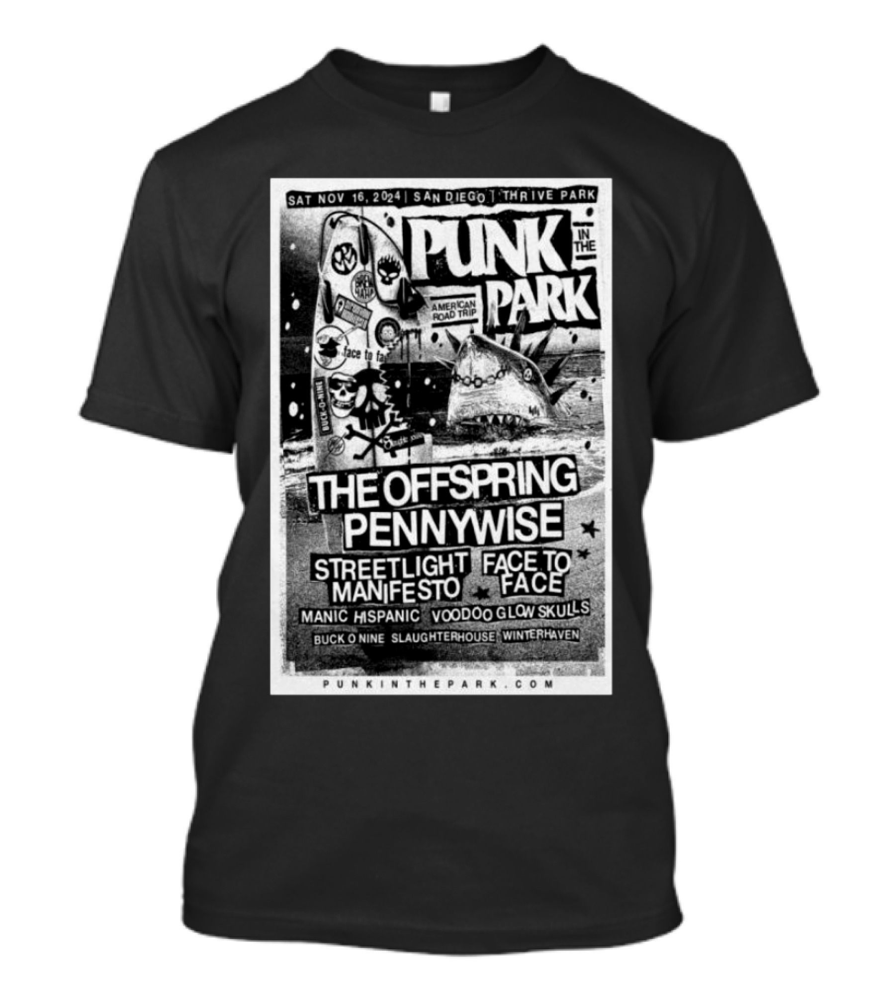 Punk In The Park San Diego Nov 16 2024 The Offspring Pennywise Streetlight Manifesto Thrive Park T-Shirt