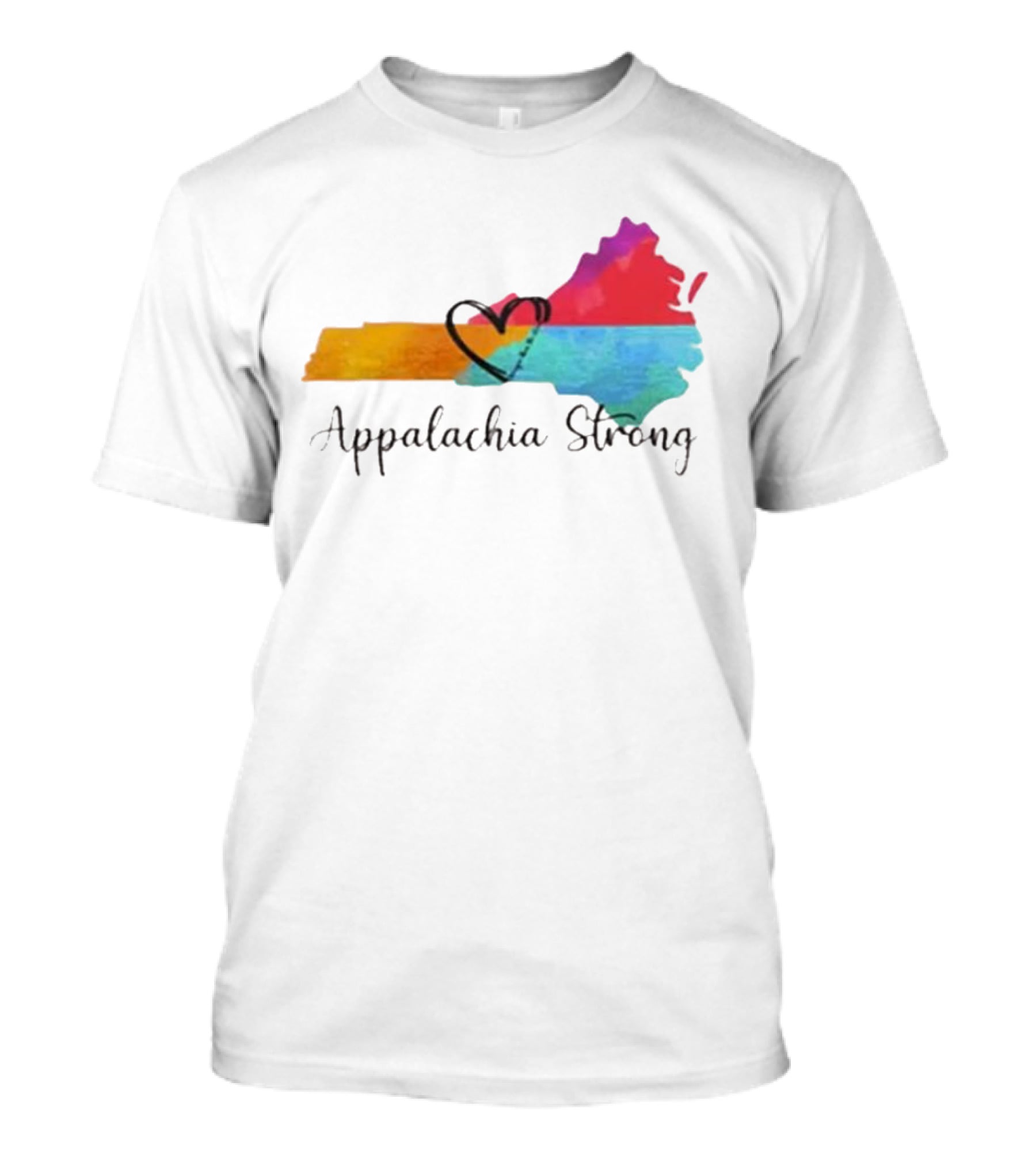 Appalachia Strong Heart Map Hurricane Helene Print T-Shirt
