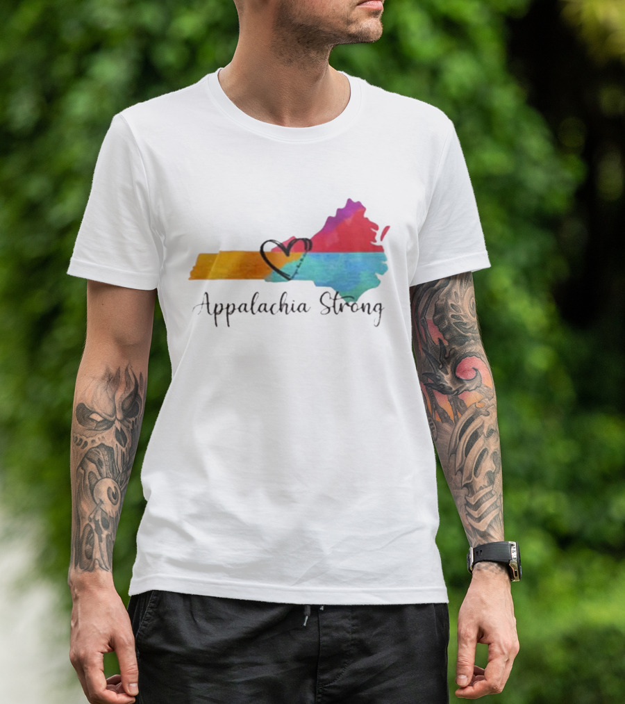 Appalachia Strong Heart Map Hurricane Helene Print T-Shirt