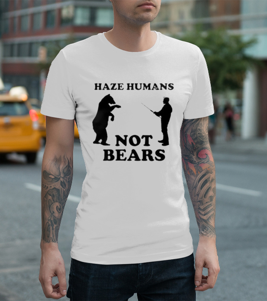 Haze Humans Not Bears Silhouette of Person and Bear Confrontation T-Shirt