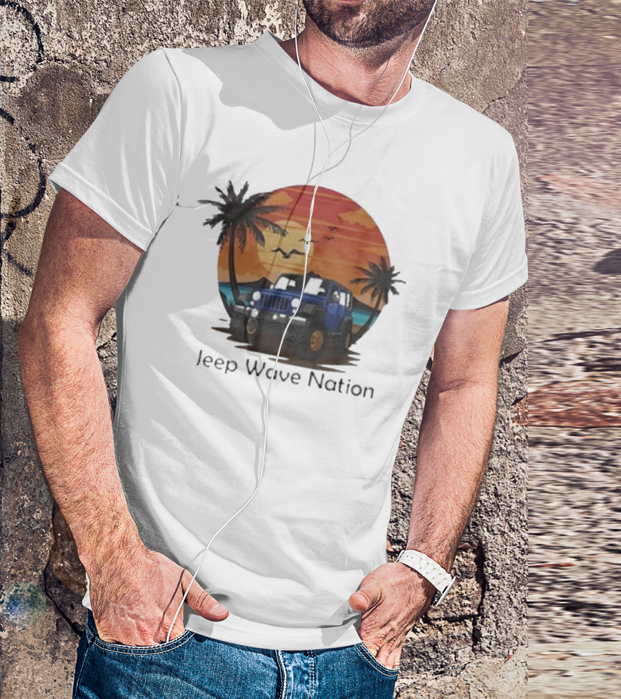 Jeep Wave Nation Vintage Sunset Adventure Scene T-Shirt